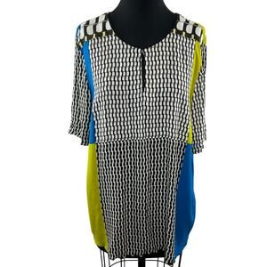 ERFO Geometric Print Gray White Blue Yellow Blouse Top Size 44